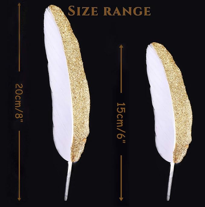 BABEYOND 42 Pcs 1920s Gatsby Gold Dipped Feather Natural Décor Glitter Feather - Image 2