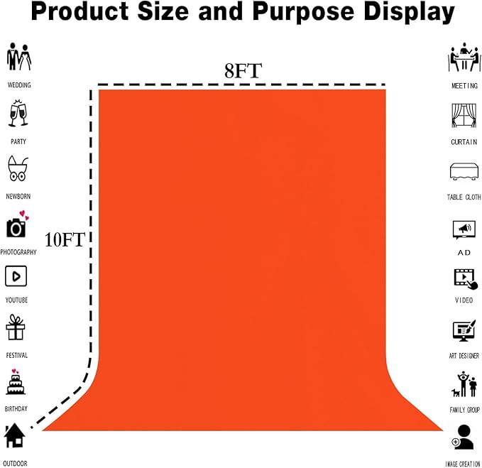 8x10FT Orange Screen Backdrop for Photography Solid Color Photoshoot Background - Image 3