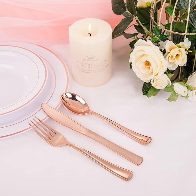 WDF160 Piece Rose Gold Disposable Cutlery Set - Image 7