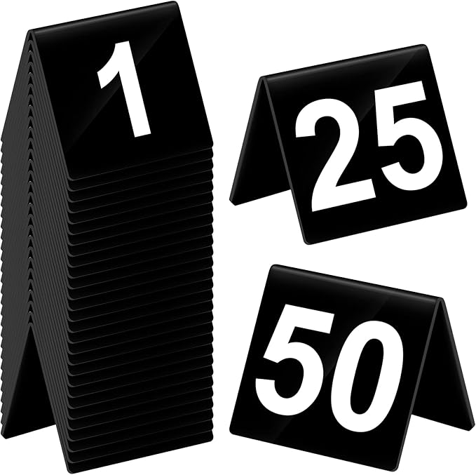 Tuanse Table Numbers 1-50 Acrylic Double Side Numbered Table Tents Restaurant by Tuanse