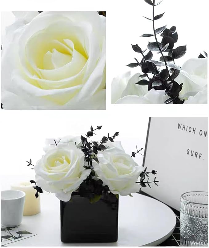 LADADA Artificial Flowers with Small Ceramic Vases, Roses in Vases Plastic - Image 4