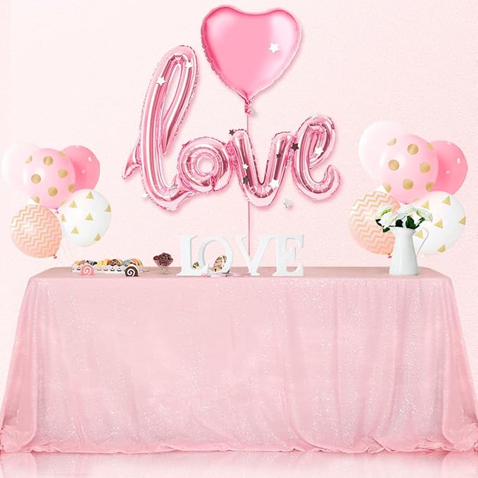 SquarePie Sequin Tablecloth 60 x 102 Inch Pink Sparkly Table Linen - Image 3