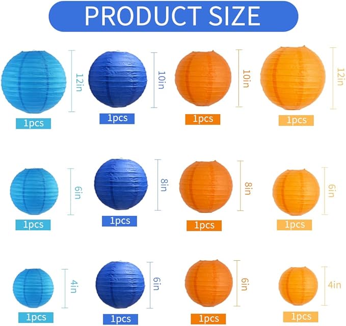 BEISHIDA 12Pcs Blue Orange Paper Lanterns Decorative Hanging Round Paper - Image 2