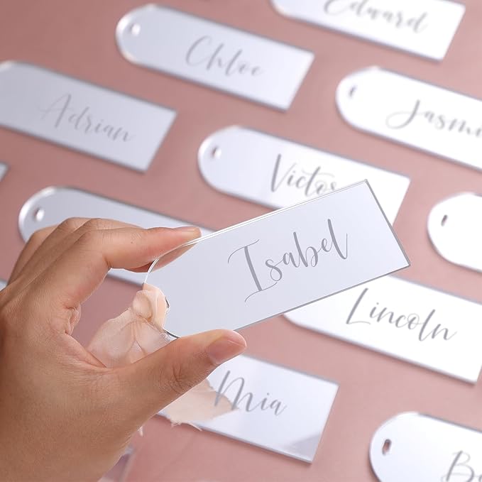 UNIQOOO 20 Pcs Mirror Silver Acrylic Place Cards, 3.9x1.6 inches DIY Blank - Image 4