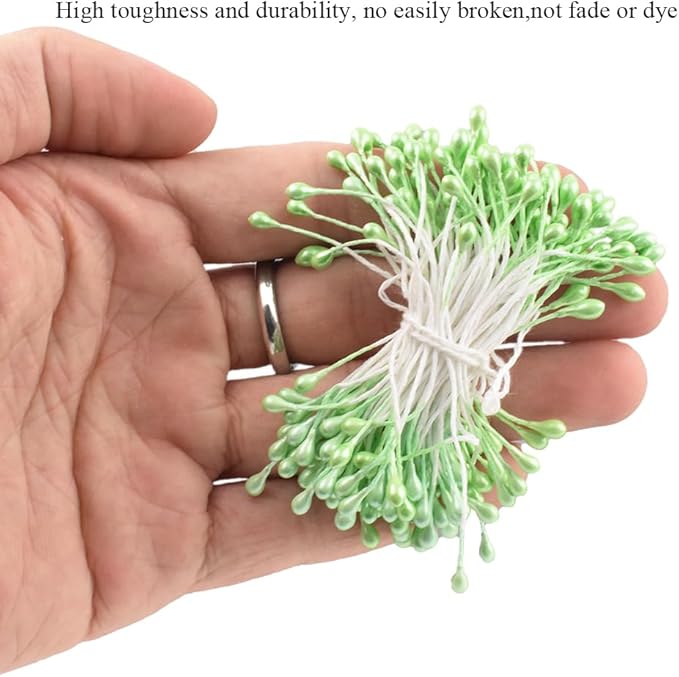 HAHIYO 700Pcs 3mm Light Green Pearl Double Head Flower Stamen Pistil Hand-Made - Image 6