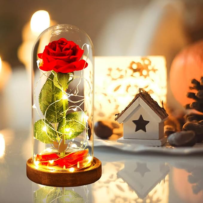 Christmas Day Rose Gifts for Her, Beauty and The Beast Rose in Glass Dome Lasts - Image 4