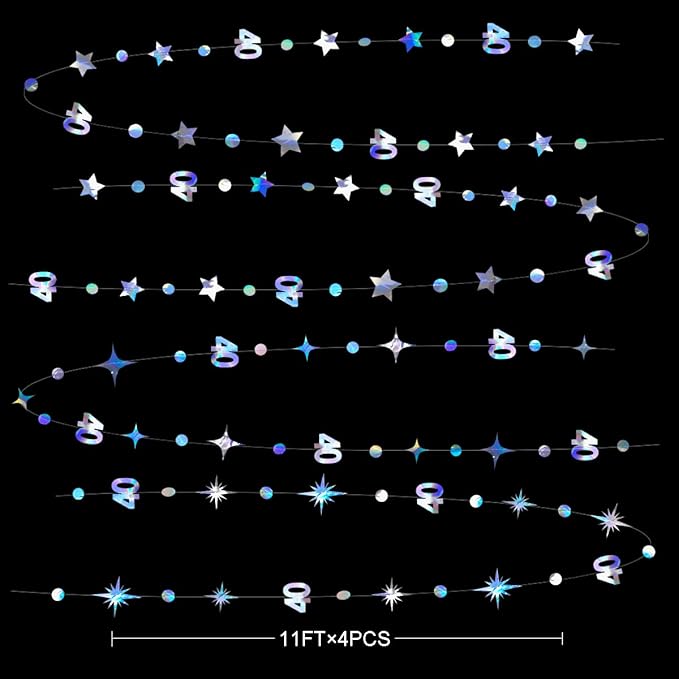 Iridescent 40th Birthday Decorations Number 40 Circle Dot Twinkle Star Garland - Image 2