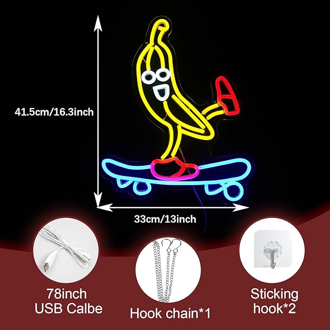 Skateboard Banana Neon Sign Cool Slide Banana LED Neon Light Dimmable Banana - Image 2