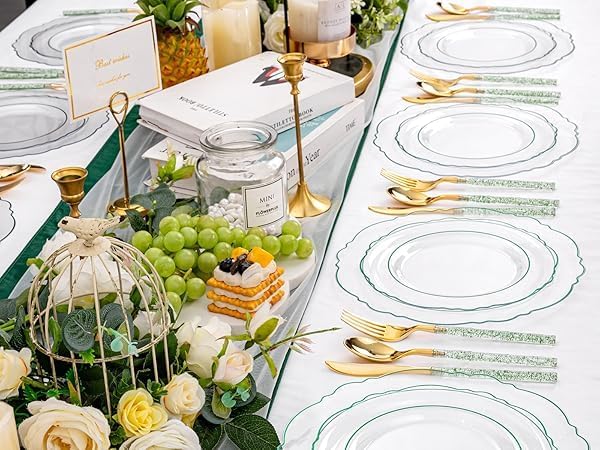 Liacere 150PCS Clear and Green Plastic Plates - Image 4