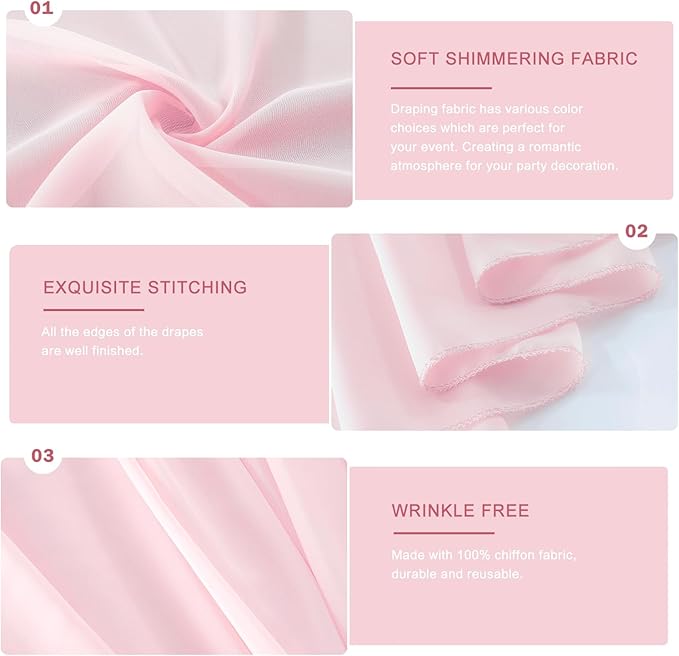Wedding Arch Draping Fabric 29" x 18 FT Light Pink Sheer Chiffon Outdoor - Image 5