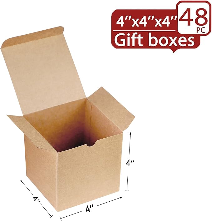 Xxcxpark 48 PCS Brown Gift Boxes 4x4x4 inches, Decorative Party Favor Gift - Image 2