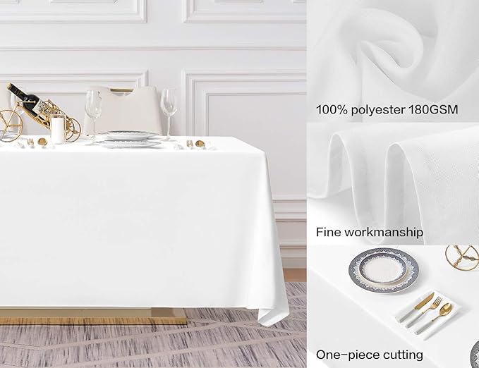 Surmente 2 Pack White Rectangle Tablecloth 90 x 132-inch Rectangular Polyester - Image 2