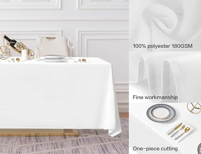Surmente White Rectangle Tablecloth 90 x 132-inch Rectangular Polyester Table - Image 2