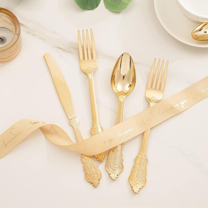 WDF 200 Pieces Gold Plastic Silverware Disposable - Image 3