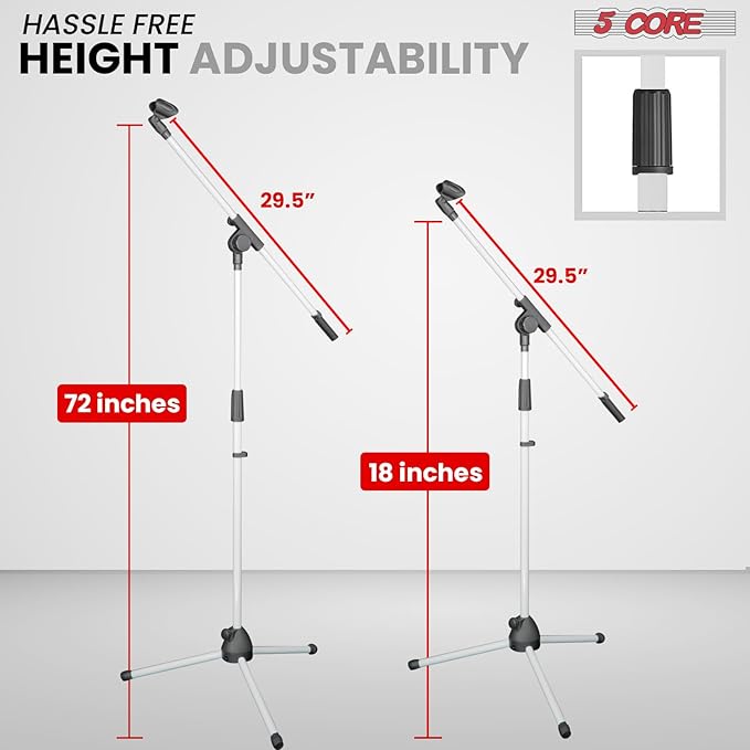 5 Core Tripod Mic Stand Floor Adjustable 18 to 72 Inches Sturdy Boom Arm Holder - Image 2