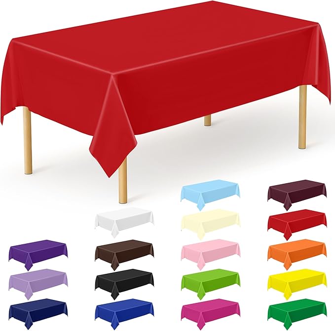 12 PCS Red Disposable Plastic Tablecloth, Party Red Plastic Table Cloth by QZYL