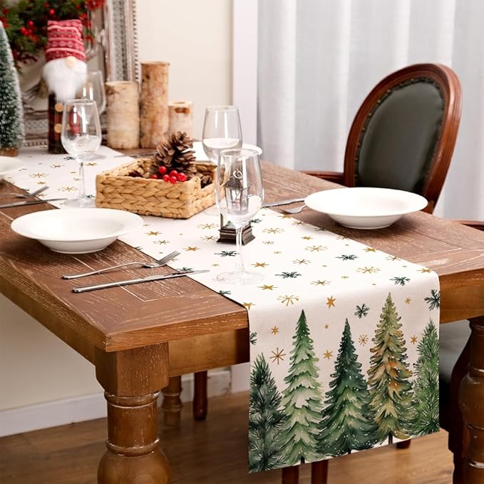 GEEORY Christmas Table Runner 13x36 Inch, Xmas Tees Snowflakes Holiday - Image 6