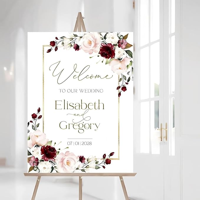 Burgundy Wedding Welcome Sign - Image 3