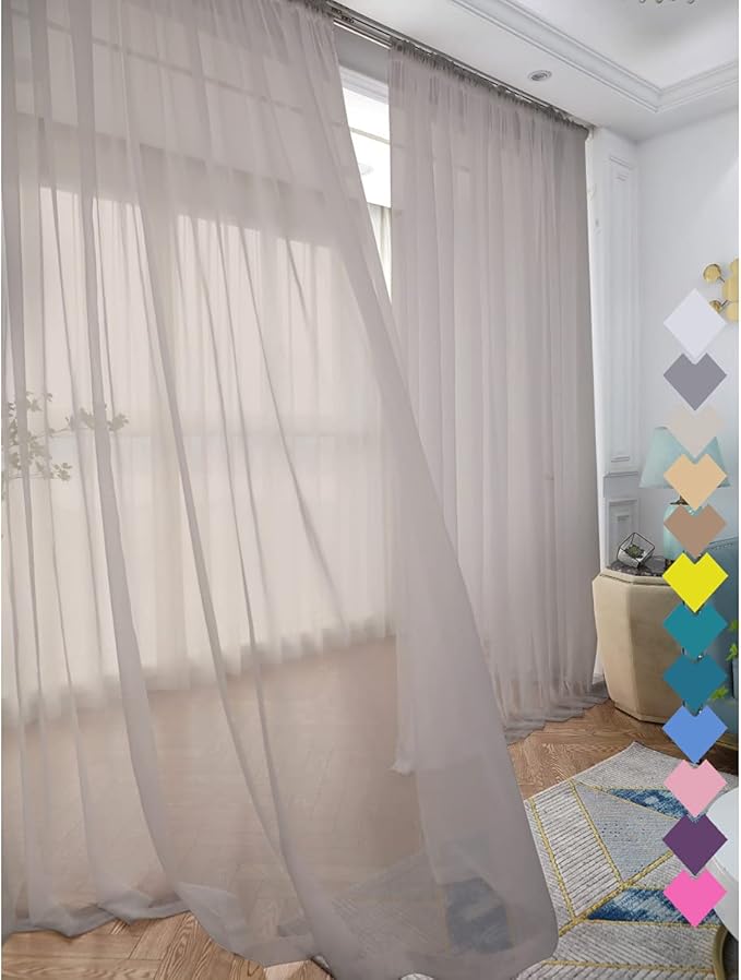 Window Light Grey Sheer Curtains 60 Inches Width 45 Inches Long 2 Panels Sheer by L%26TEC