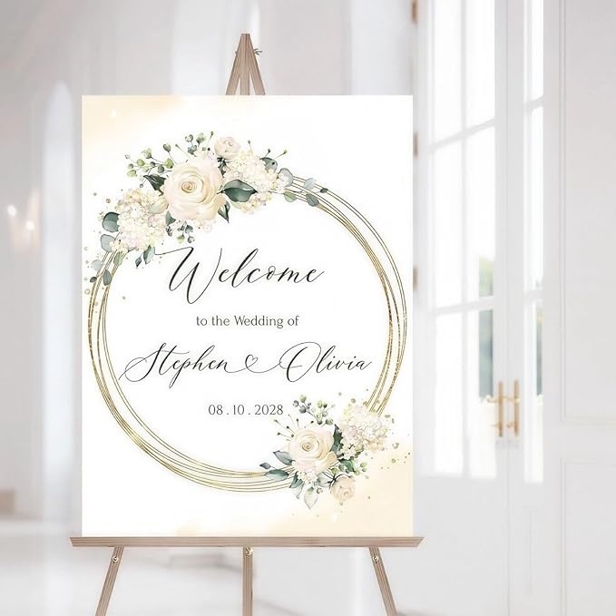 Cream Floral Wedding Welcome Sign by Custom