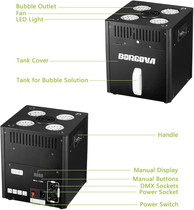 Stage Bubble Machine with Lights, DMX Control, Wireless Remote - Image 6