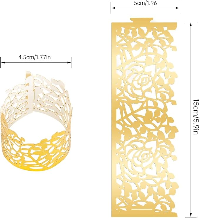 100pcs Disposable Rose Flower Paper Napkin Rings Laser Cut Foil Paper Napkin - Image 2