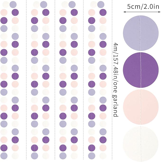 Purple-Pink White Party-Decorations Paper Garland - 52ft Lavender Birthday - Image 3