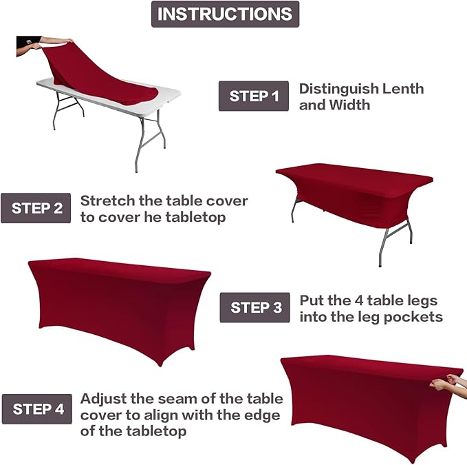 IVAPUPU 6FT Table Cloth for Rectangular Fitted Events Stretch Burgundy Table - Image 4