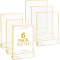 Floroom 6 Pack 8.5x11 Inch Clear Acrylic Sign Holders, Double-Sided Gold by Floroom