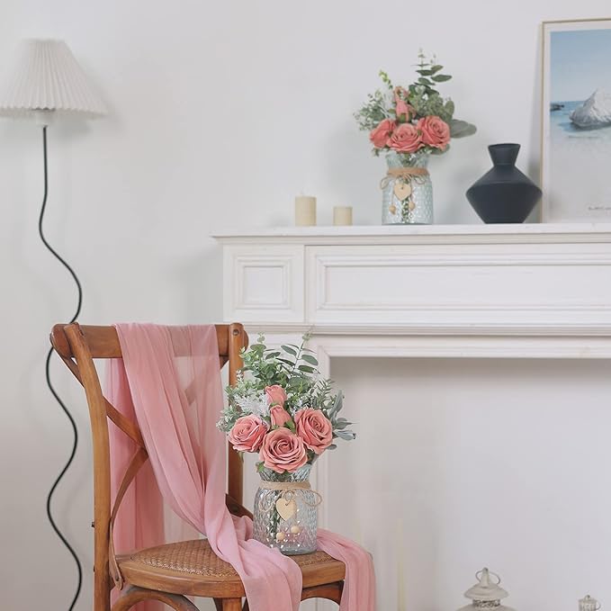 Faux Flowers with Vase, Artificial Silk Roses in Vase, Fake Plant Eucalyptus - Image 9