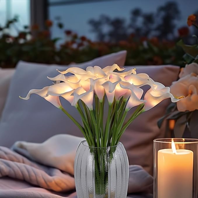 20pcs Artificial Calla Lily Bouquet Lamp Faux Floarl Night Light Real Touch - Image 5