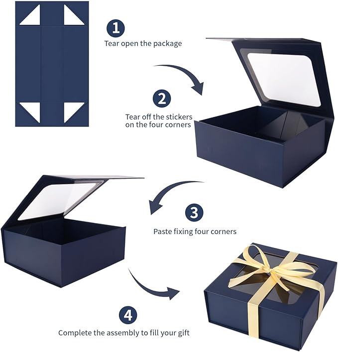 Blue Gift Boxes with Window, 7.5"x7.5"x3.1" Bridesmaid Boxe - Image 5