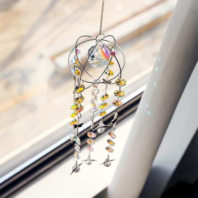 Garden Suncatcher Crystal Pendant Round Shaped Glass Prisms Beads Chain Hanging - Image 9