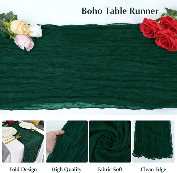 Blackish Green Cheesecloth Table Runner -21*120Inch Long Boho Wedding Table - Image 3