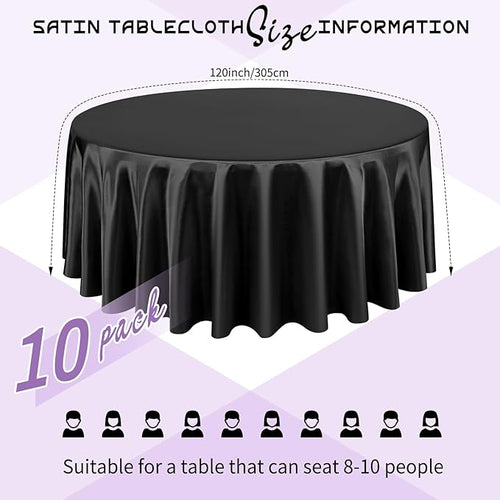 10 Packs Satin Tablecloth 120 Inch Black Round Table Cloth Silk Tablecloth - Image 2