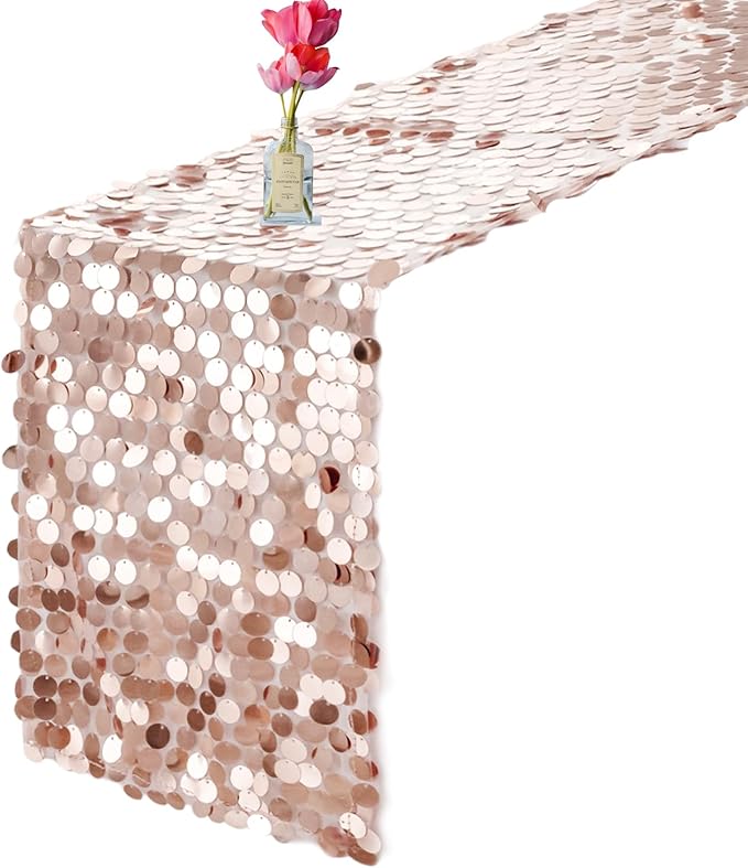 VHH Sequin Table Runner 12 x 108 inches Rose Gold Table Runner, Glitter Runner - Image 9