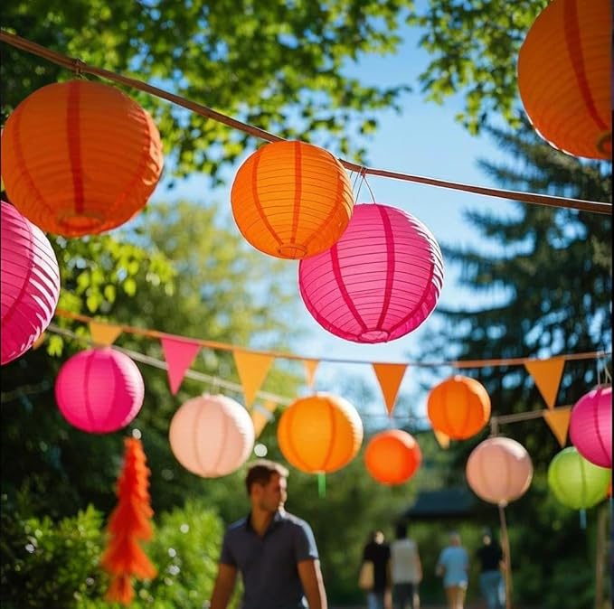 Pink Orange Paper Lanterns Decorative 15pcs Party Hanging Decorations - Image 3