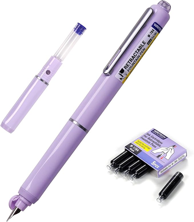 WRITECH Fountain Pen Fine Nib: Retractable Black Ink Pens Set Includes 5 Ink by WRITECH