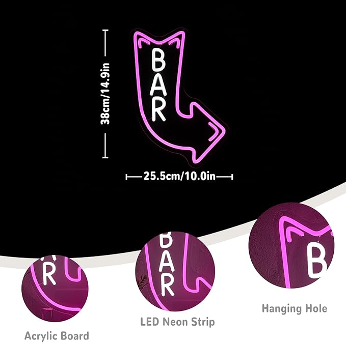 Bar Neon Sign for Wall Decor Arrow Neon Light Pink LED Neon Sign Letter Led - Image 3