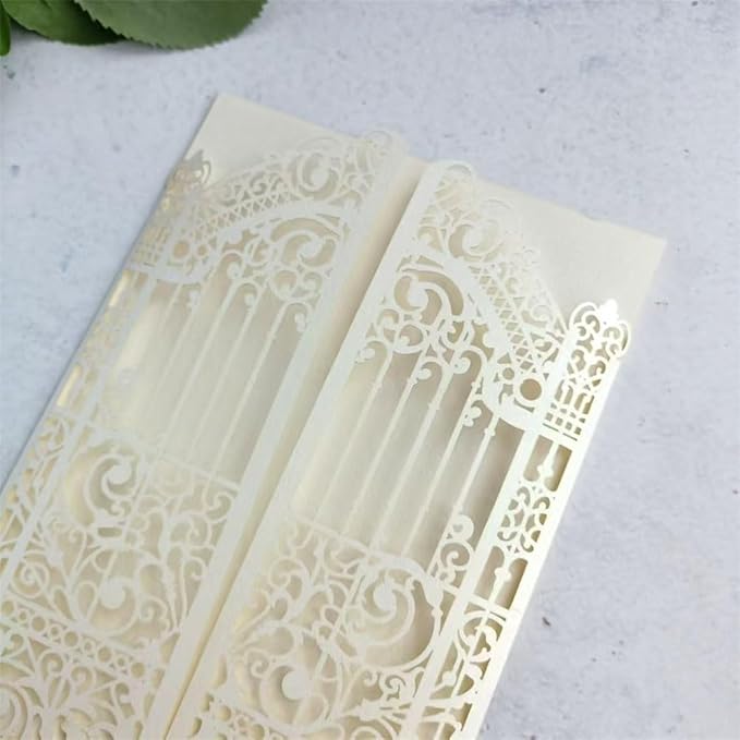MillaSaw Pearl Ivory Laser Cut Wedding Invitation Card Fence Design - Image 5