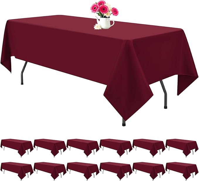 12 Pack Burgundy Tablecloths for Rectangle Tables 60 x 102 Inch Polyester by REWOMC