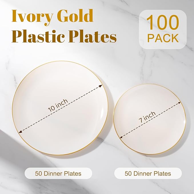 bUCLA 100PCS Ivory Plastic Plates - Image 2