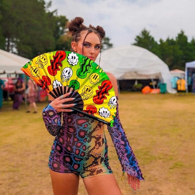 Kandies World UV Reactive Custom Festival Folding Hand Fan - Image 7