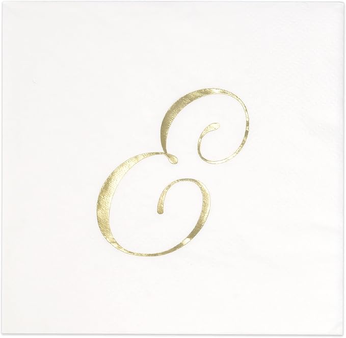 Gift Boutique 100 Gold Monogram Cocktail Napkins Letter E Disposable Paper Hand by GiftBoutique