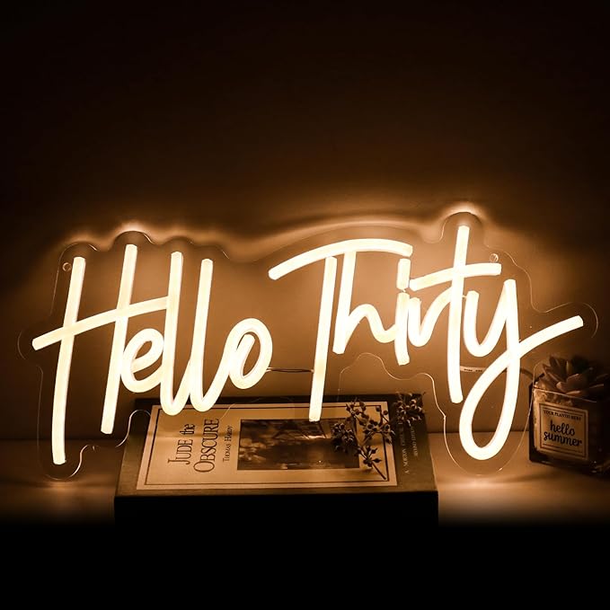 Warm White Hello Thirty Neon Sign 30th Birthday Party Neon Sign by Jesalah