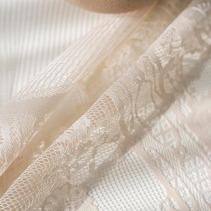 Vintage 60 inch Beige Lace Tablecloth Floral Embroidered Boho Shabby Chic Small - Image 5