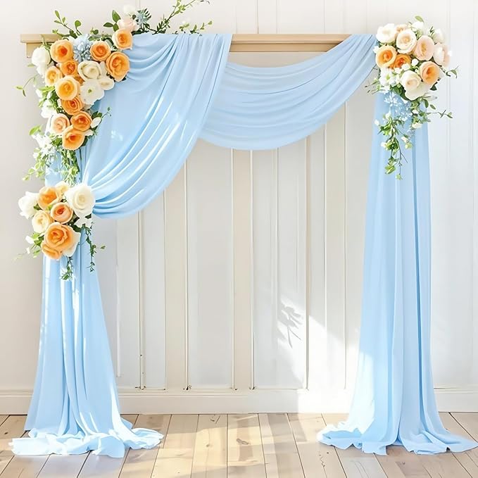 Wedding Arch Draping Fabric 2 Panels 30'' x 18FT Baby Blue Sheer Chiffon Arch by LINXTAR