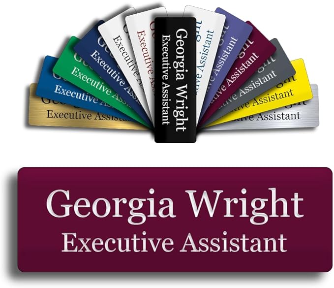 Custom Engraved Name Tag 1" x 3" Personalized Badge Magnetic or Pin Backing by GemAwards