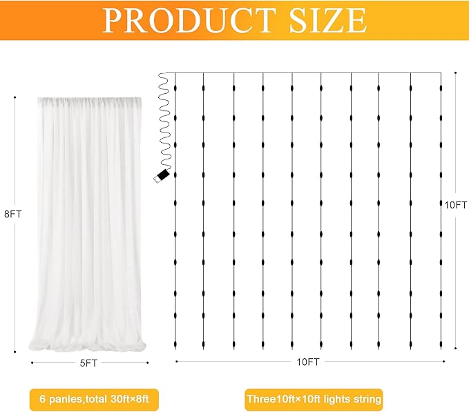 Fomcet Tulle Backdrop Curtains Ivory 30FT X 8FT Tulle Curtains - Image 2