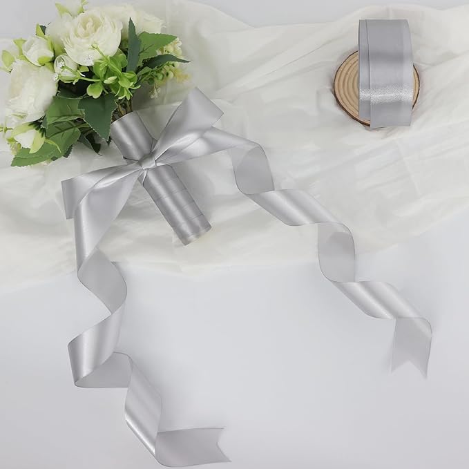 Gray Solid Satin Ribbon 1-1/2 Inch 25 Yards Solid Polyester Fabric Ribbon - Image 6